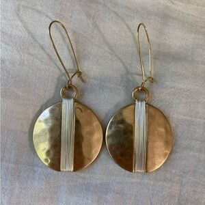 RLM‎ Robert Lee Morris 2 Tone Hammered Design Dangle Earrings Pierced Ears